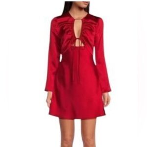 Gianni Bini Size 4 Red Long Sleeve Raini Satin Front Tie A-Line Dress NEW!